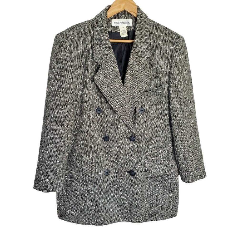 Norton McNaughton Vintage Blazer Womens 16 Wool Gray Speckled Double Breasted